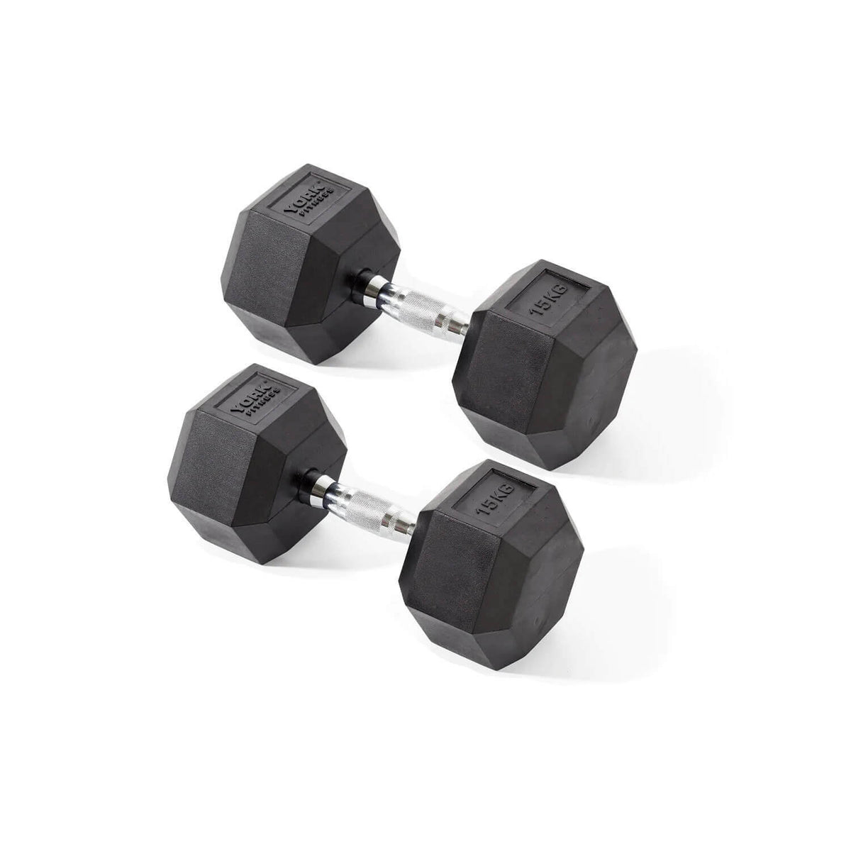 York Fitness Rubber Hex Dumbbells 2 x 15kg Workout For Less