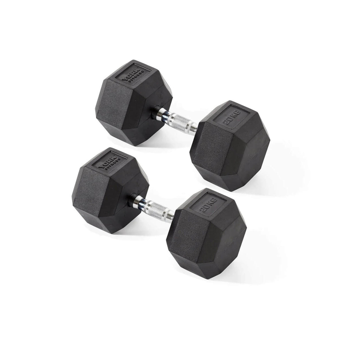 York Fitness Rubber Hex Dumbbells 2 x 20kg Workout For Less