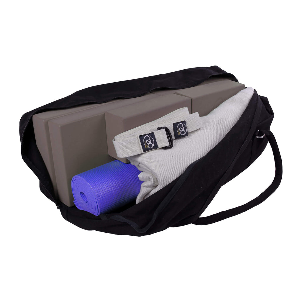 Inside Storage of the Fitness Mad Deluxe Yoga Bag - Black