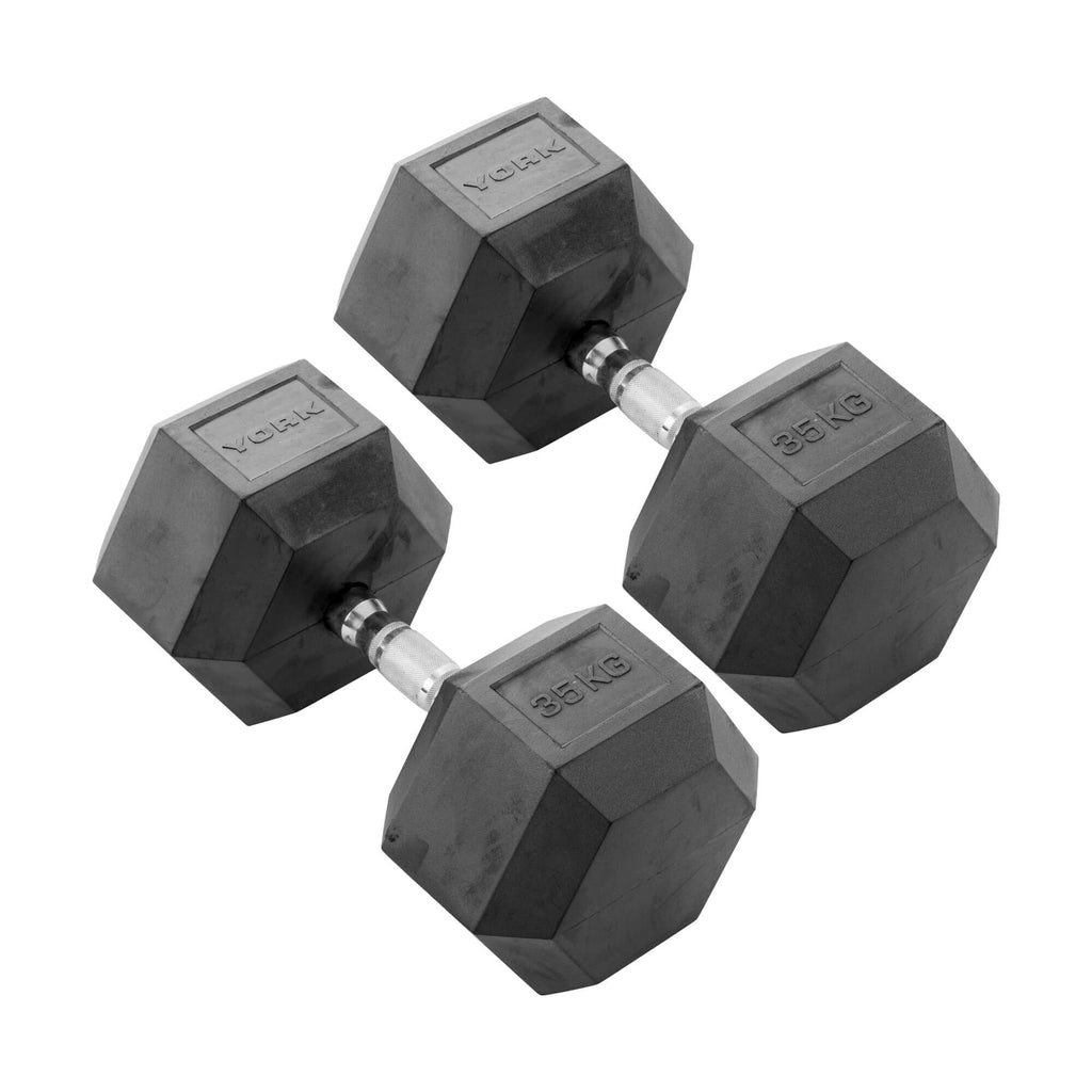 York 35kg Commercial Rubber Hex Dumbbells