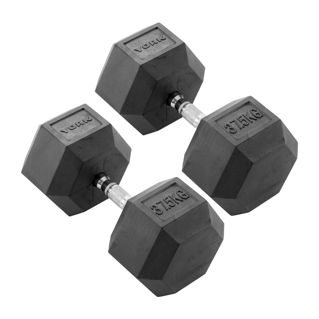 York 37.5kg Commercial Rubber Hex Dumbbells