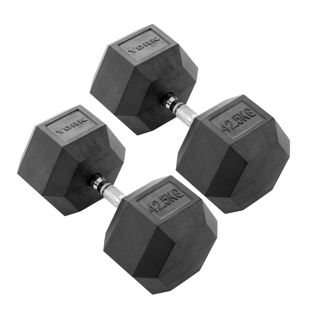 York 42.5kg Commercial Rubber Hex Dumbbells