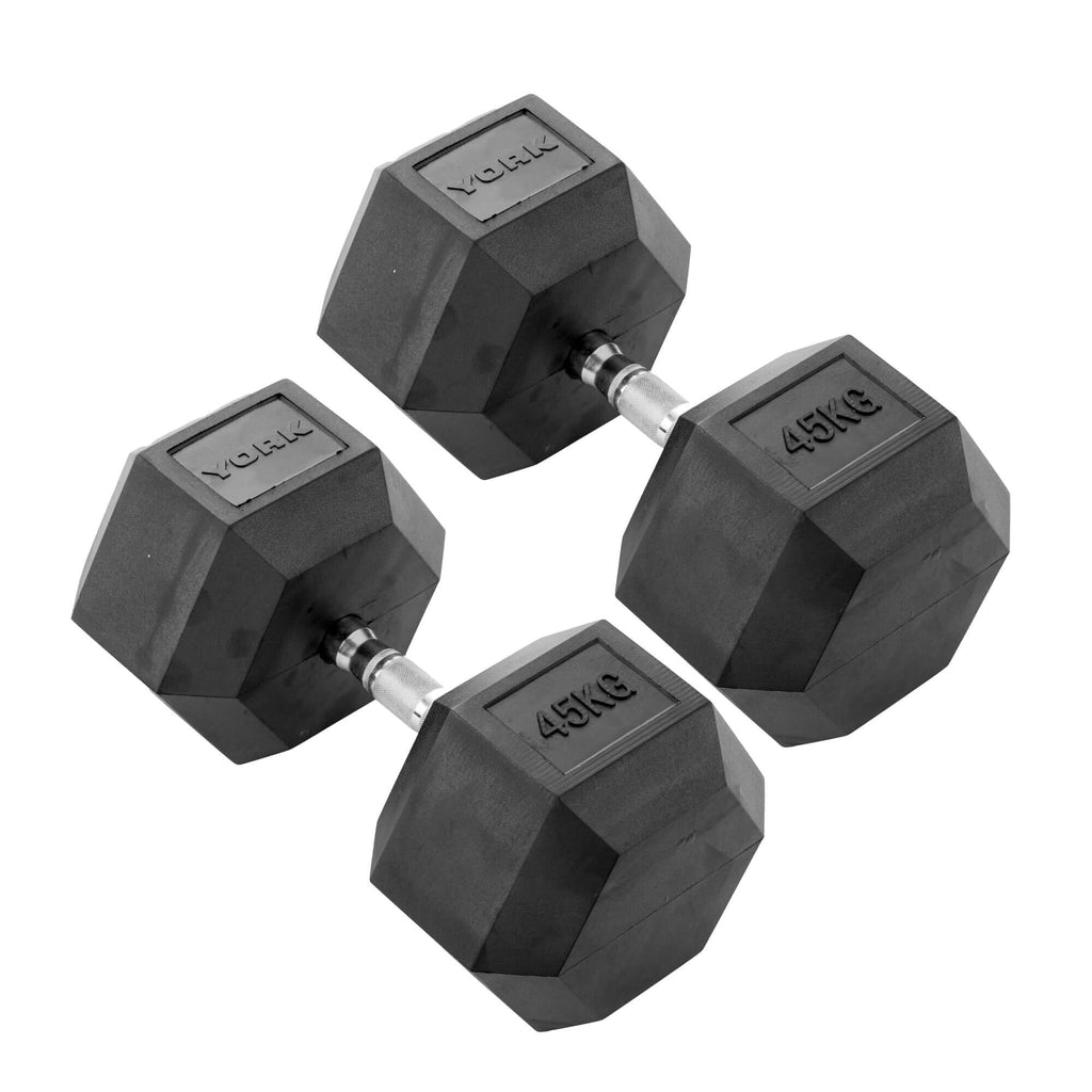 York 45kg Commercial Rubber Hex Dumbbells