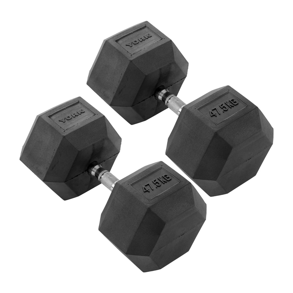 York 47.5kg Commercial Rubber Hex Dumbbells