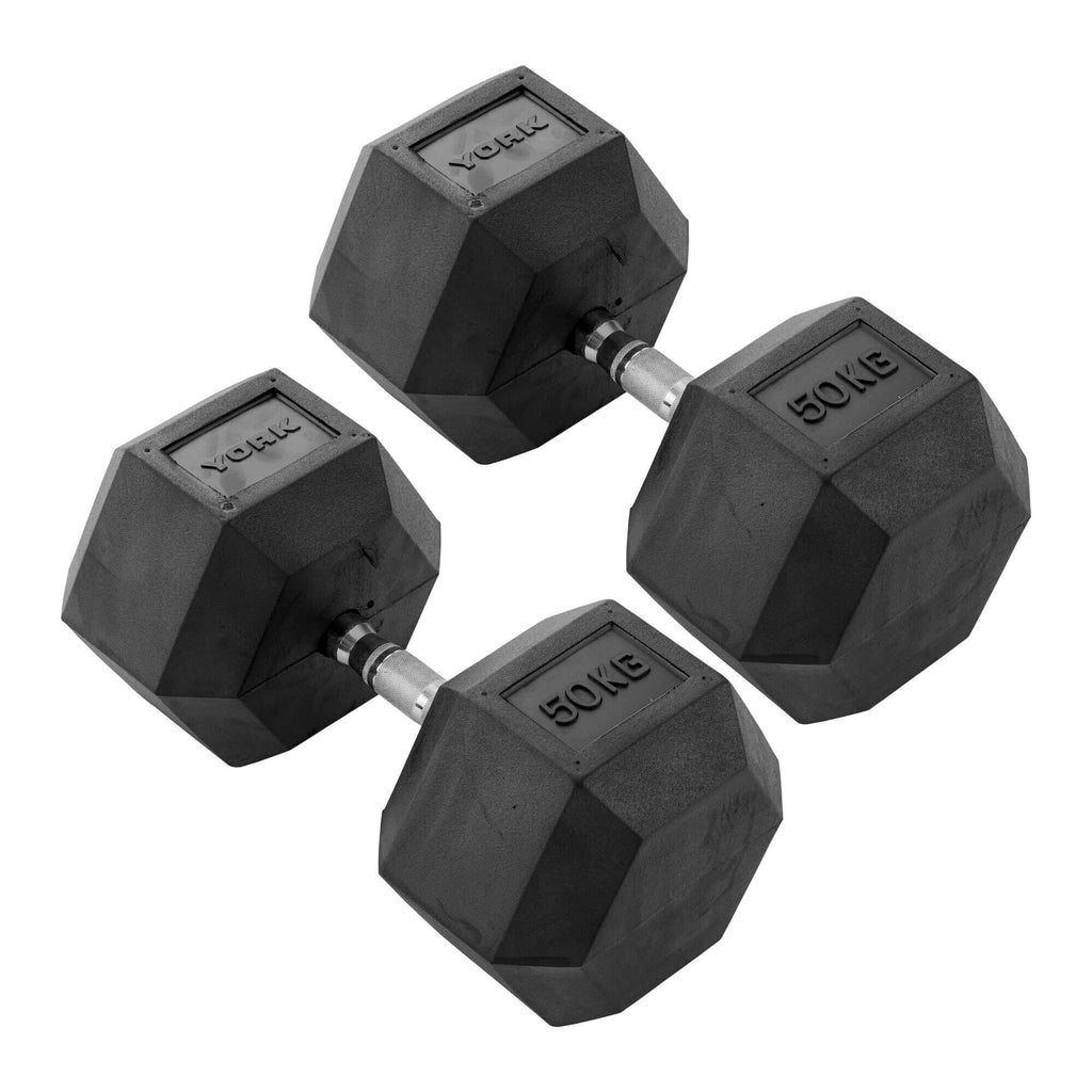 York 50kg Commercial Rubber Hex Dumbbells