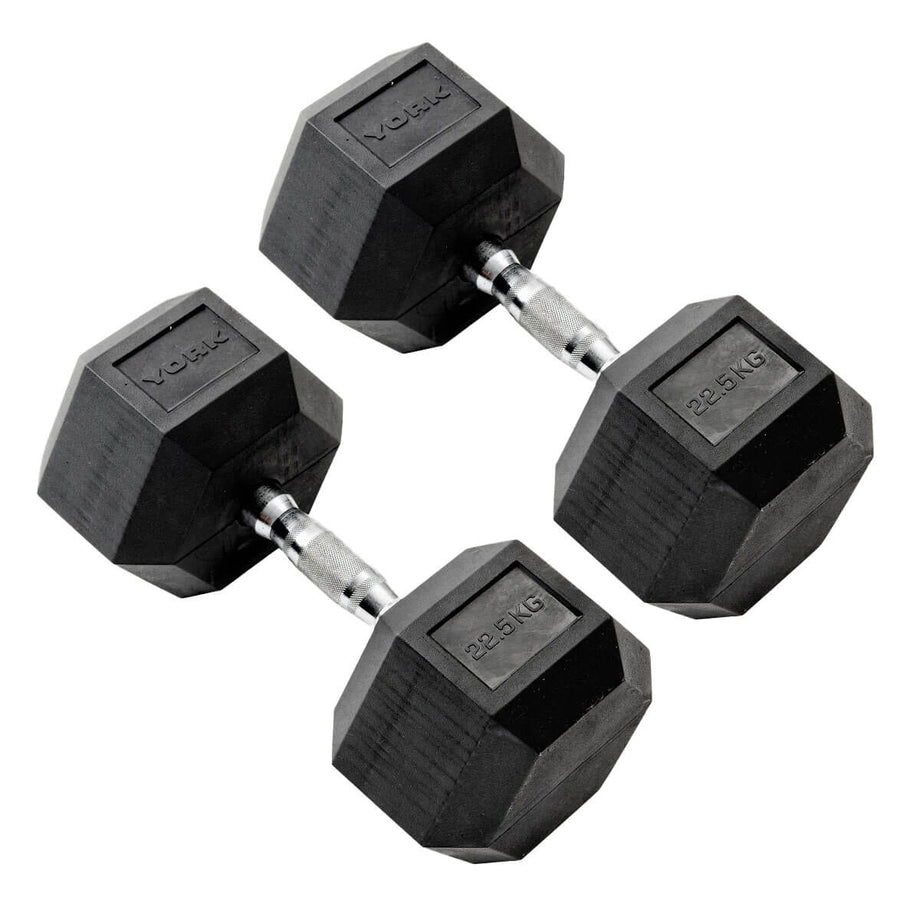 York 22.5kg Commercial Rubber Hex Dumbbells Workout For Less