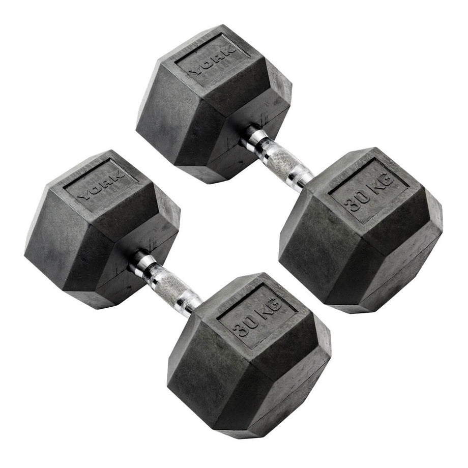 York 30kg Commercial Rubber Hex Dumbbells Workout For Less